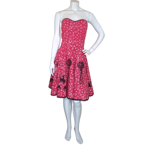 Vintage Rockabilly Red Bandana Western Dress Strapless Cowgirl Rodeo 50s Style - Picture 2 of 13